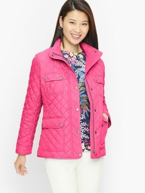 Talbots Pink Quilted Lightweight Puffer Barn coat Jacket flap front pockets L